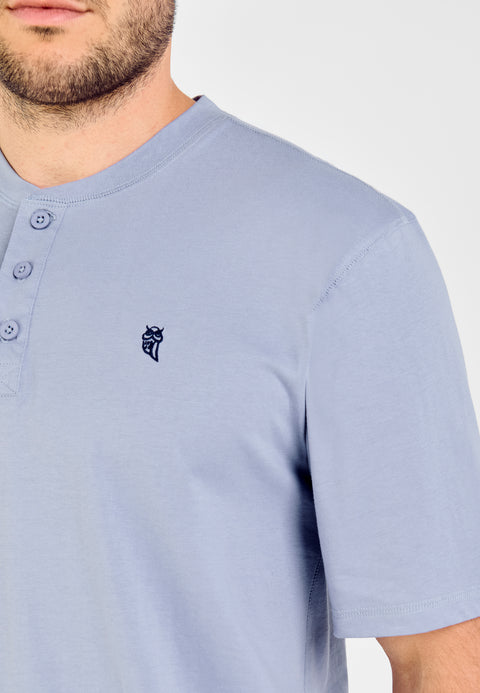 7627 - Plain Plain Plain Placket Short Sleeve T-Shirt - Light Blue