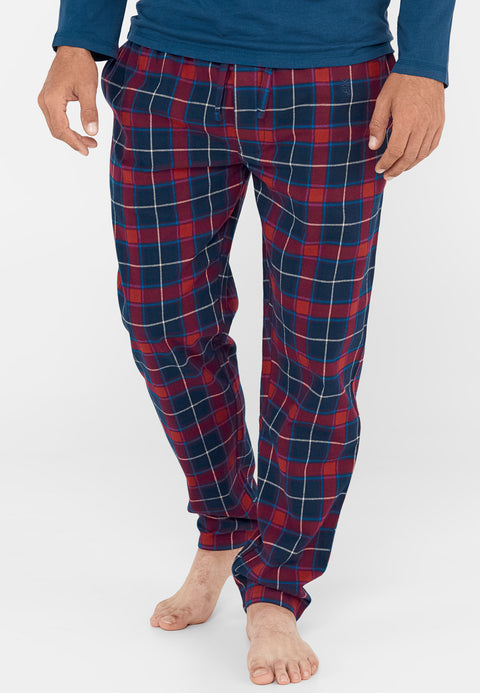 Pantalón Pijama Hombre Largo Franela Invierno Cuadros Rojos