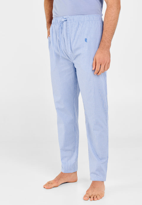 Men's Long Checked Poplin Pajama Pants - Blue 8984_30