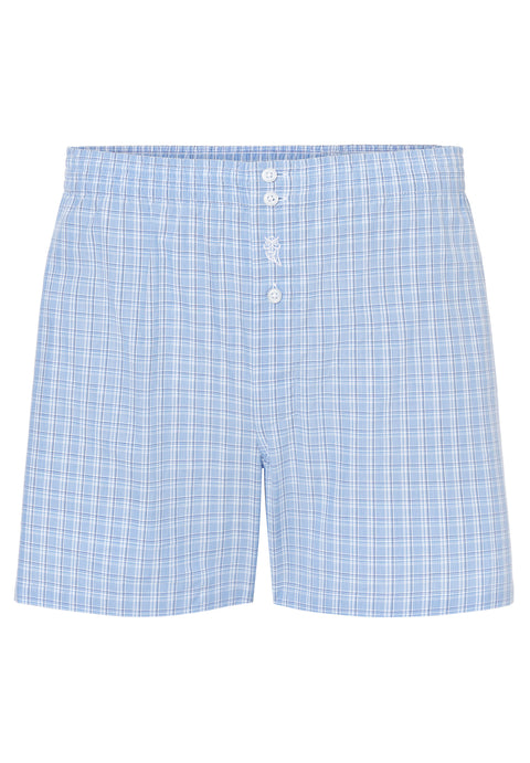 Calzoncillos Bóxer Hombre Popelín Cuadros Celeste Blanco Navy Algodón