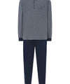 Mens Pajamas Winter Premium Placket Cotton Knit - Blue 55022_22 - Size 5 (XL) / Blue / 100% cotton