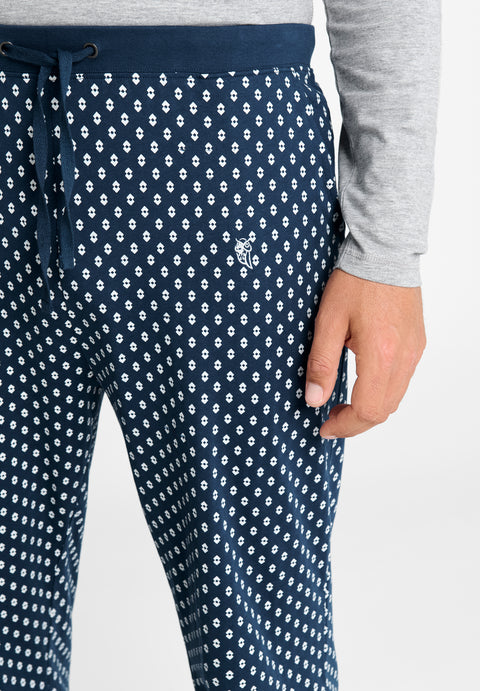 ▷ Men's Pajama Pants Long Point, Blue Rhombus Print