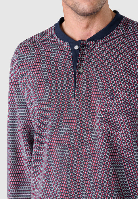 55023 - Pyjama long hiver haut de gamme en tricot pour homme - Diamants rouges