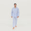 1523 - Men's Long Striped Poplin Lapel Pyjamas - Light Blue