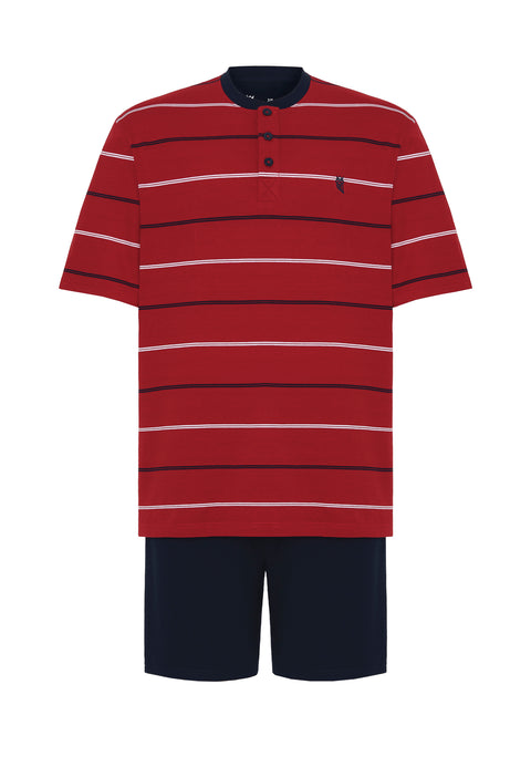 Pijama Hombre Corto Tapeta Punto Rojo Navy