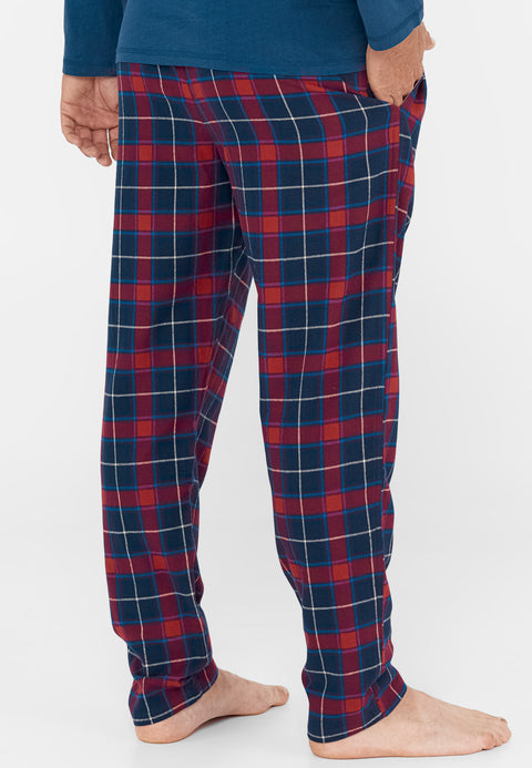 Pantalón Pijama Hombre Largo Franela Invierno Cuadros Rojos