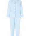 Womens Pajama Long Lapel Cotton Dobby Print - Blue 0200_30 - Size 1 (XS) / Blue / 100% cotton