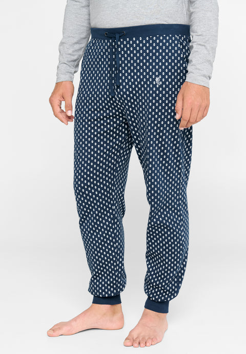 Pantalón Pijama Hombre Largo Punto Estampado Rombos Azul