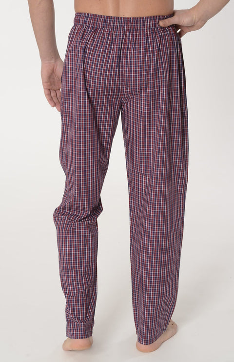 Pantalón Pijama Hombre Largo Popelín Cuadros Granate