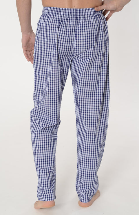 Pantalón Pijama Hombre Largo Popelín Cuadros Celeste